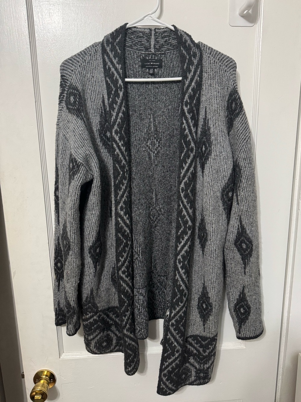 Lucky Brand Aztec Print Open Front Knit Cardigan Sweater Style 7WP5033 Size L